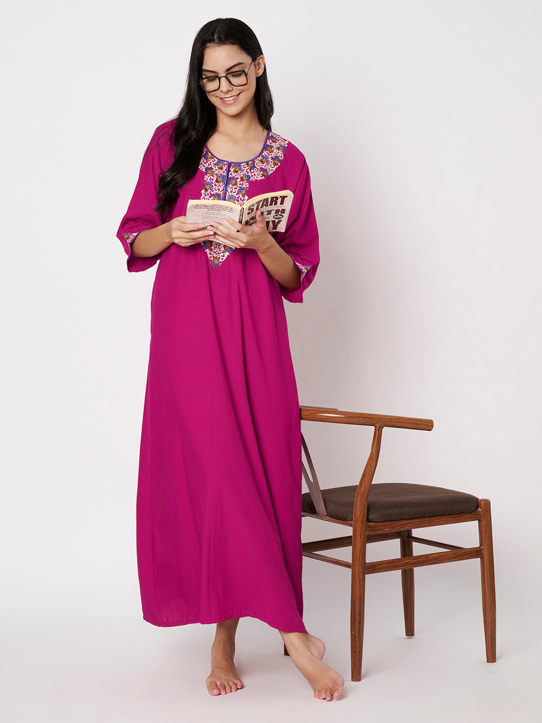 KOI Flowerline Embroidered Gown  3/4 Sleeves