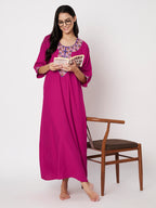 KOI Flowerline Embroidered Gown  3/4 Sleeves