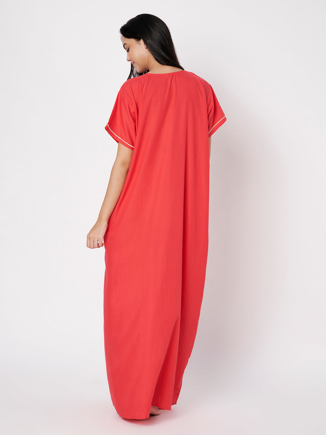 Gulnaar Coral Resham Embroidered Lounge Gown