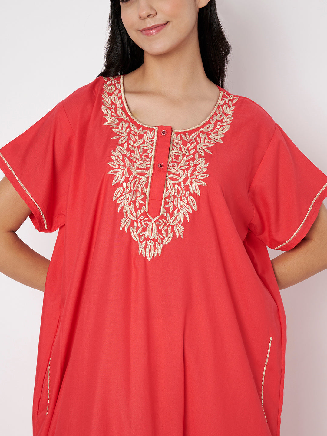 Gulnaar Coral Resham Embroidered Lounge Gown