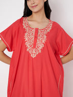 Gulnaar Coral Resham Embroidered Lounge Gown
