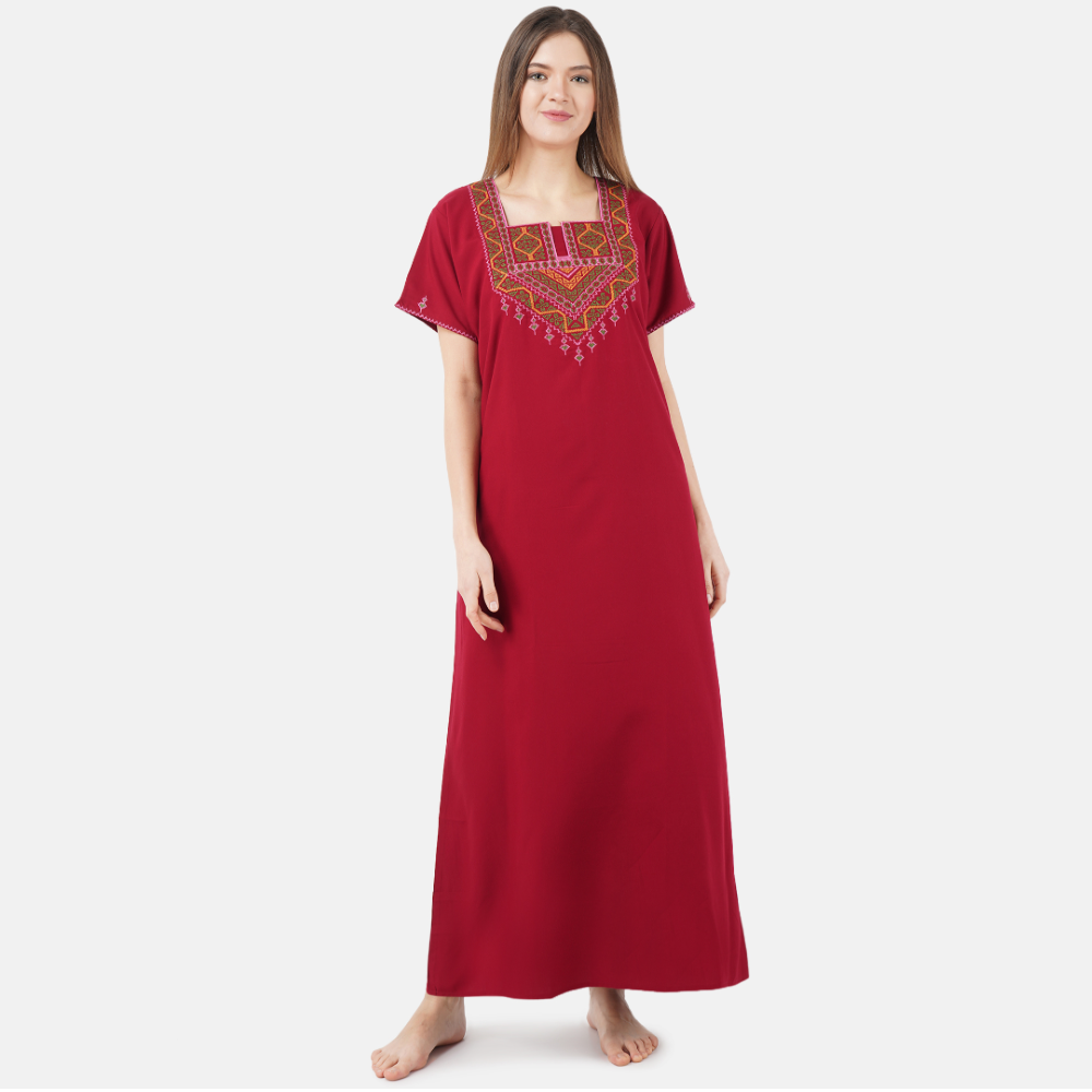 Resham Embroidery Night Gown