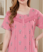 Pleated Floral Motif Lounge Gown