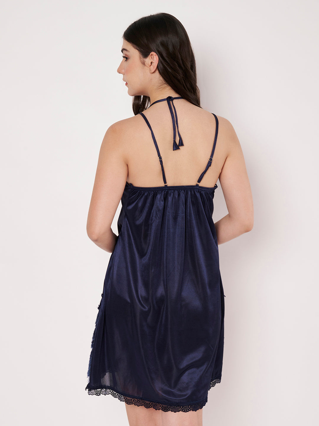 KOI Sleepwear Women’s Satin Short Nightdress with Soft Faux Fur Detailing – Comfortable and Stylish Nightwear