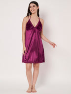 KOI Sleepwear Women’s Satin Short Nightdress with Soft Faux Fur Detailing – Comfortable and Stylish Nightwear