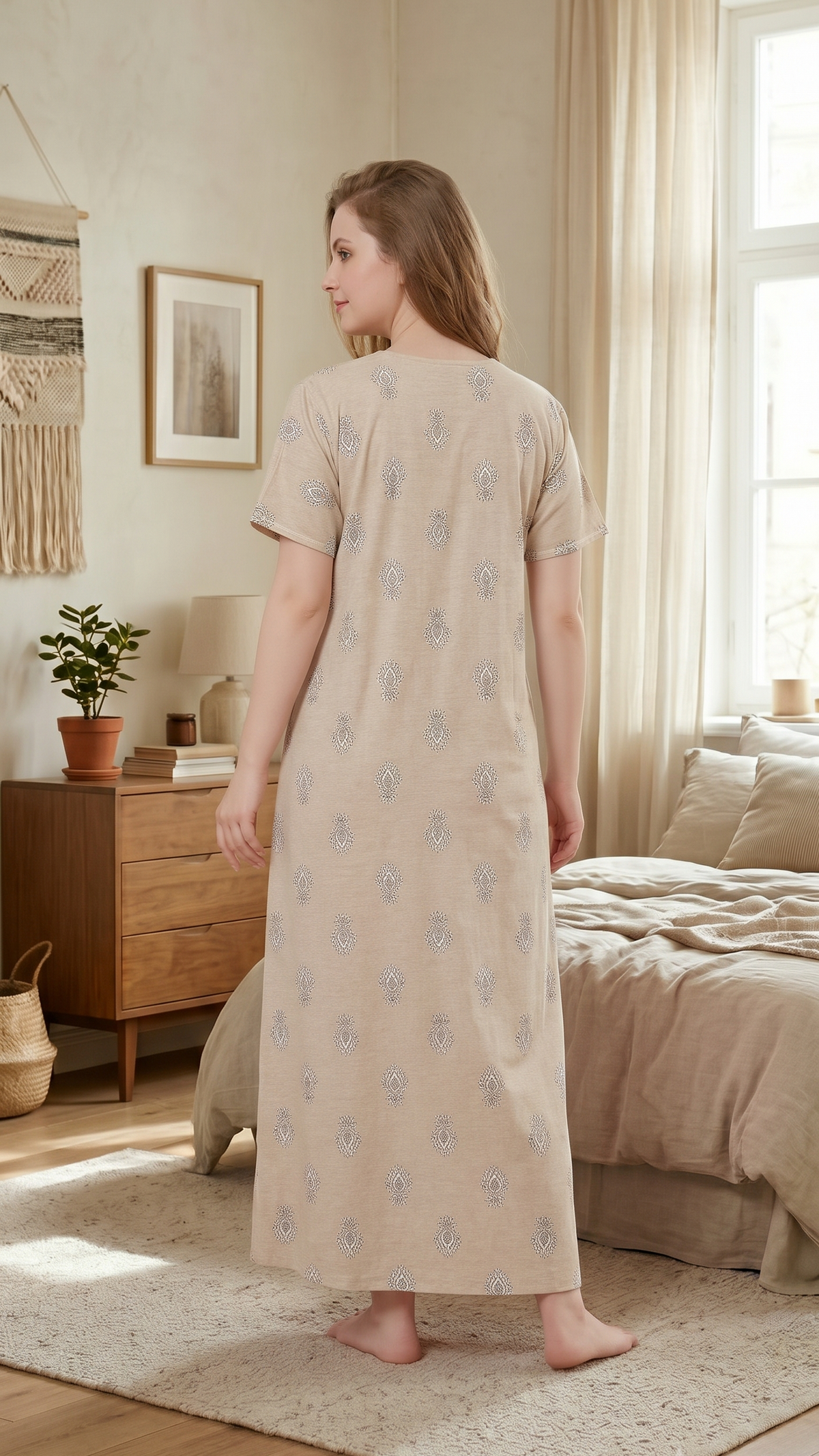 Pleated Floral Motif Lounge Gown