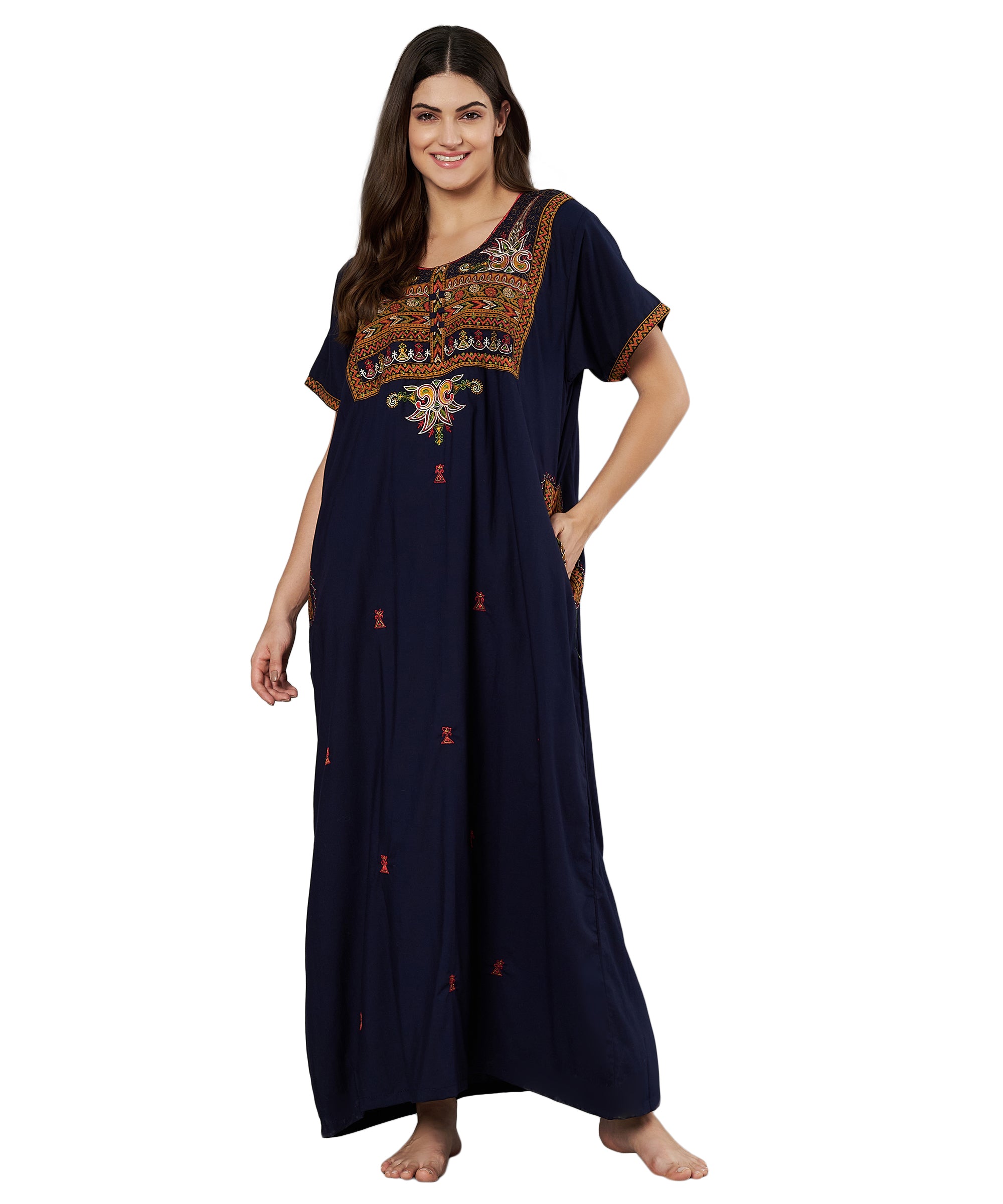 KOI SLEEPWEAR SQR neck bhopali embroidered gown