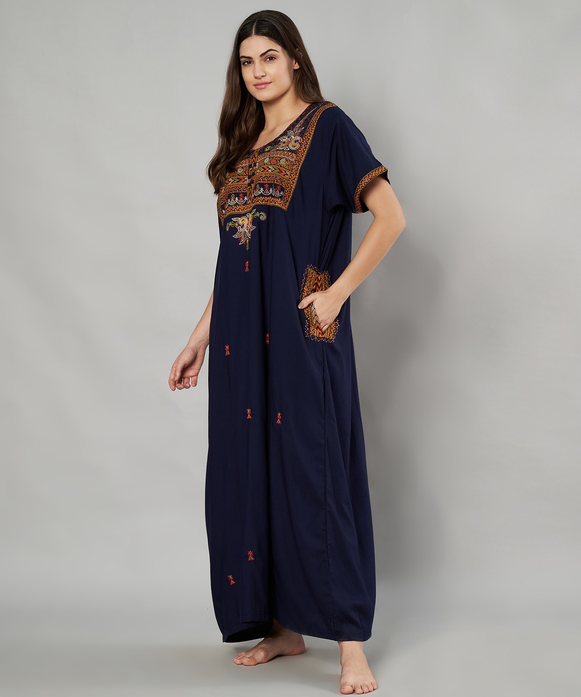 KOI SLEEPWEAR SQR neck bhopali embroidered gown