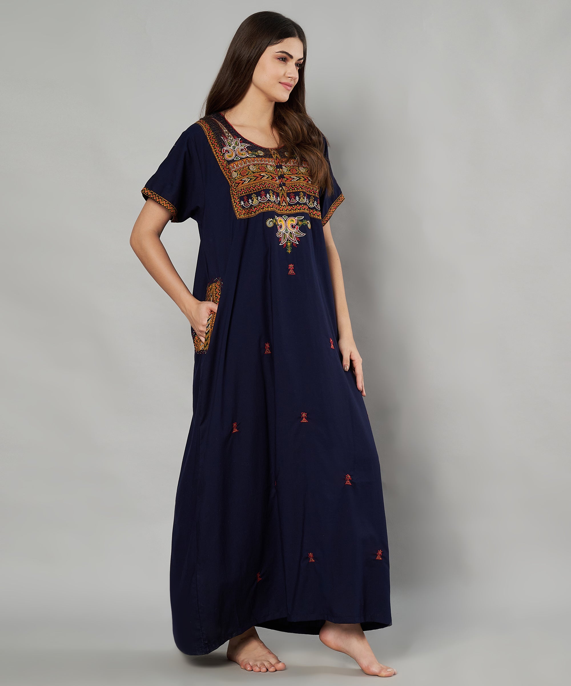 KOI SLEEPWEAR SQR neck bhopali embroidered gown