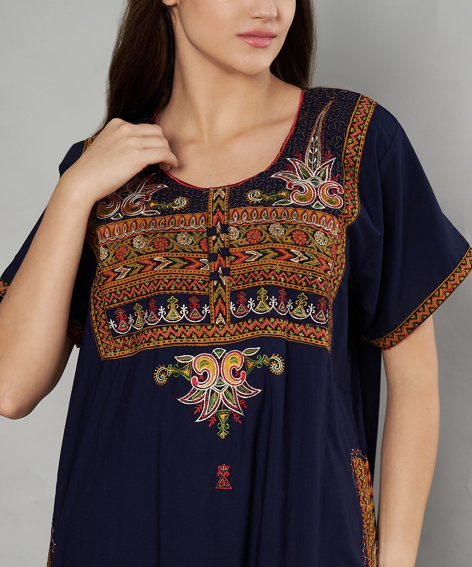 KOI SLEEPWEAR SQR neck bhopali embroidered gown