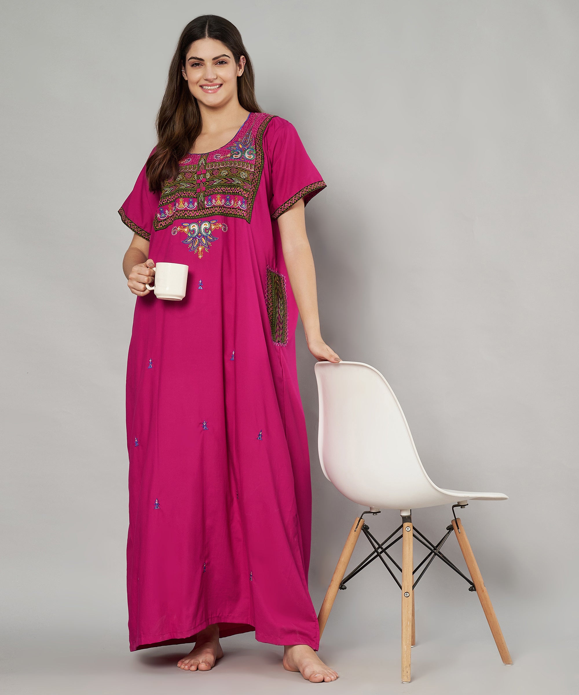 KOI SLEEPWEAR SQR neck bhopali embroidered gown