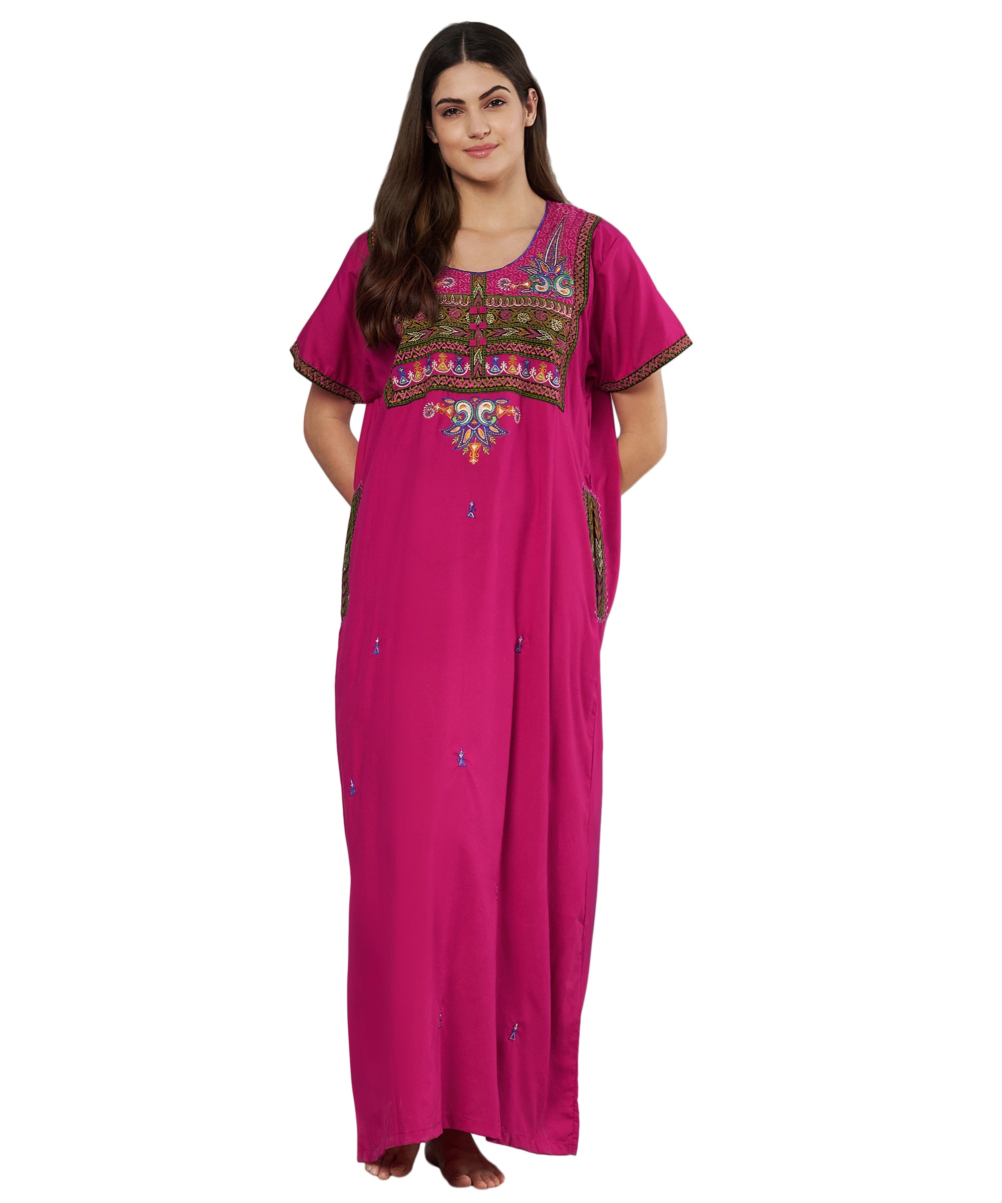 KOI SLEEPWEAR SQR neck bhopali embroidered gown