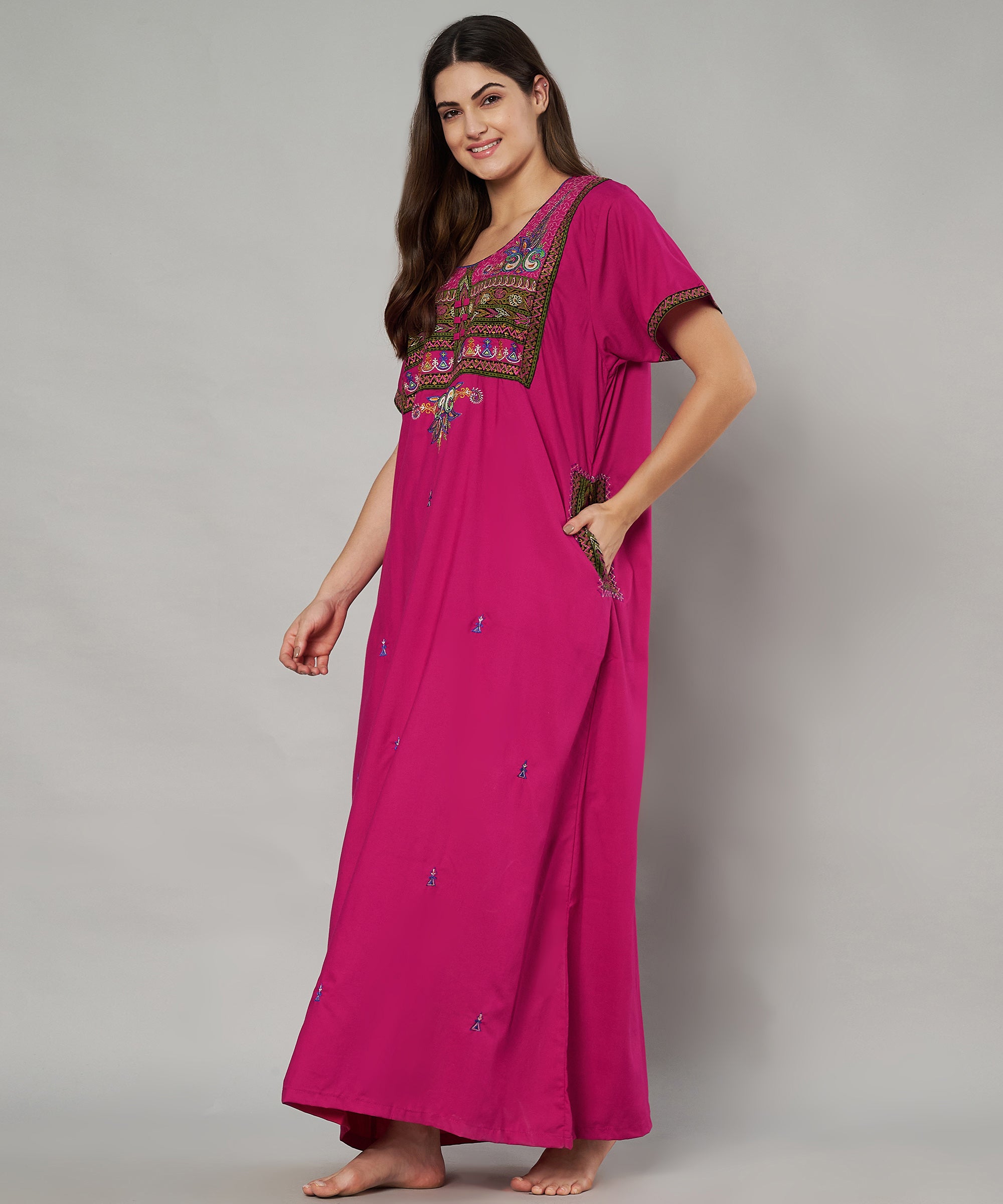 KOI SLEEPWEAR SQR neck bhopali embroidered gown