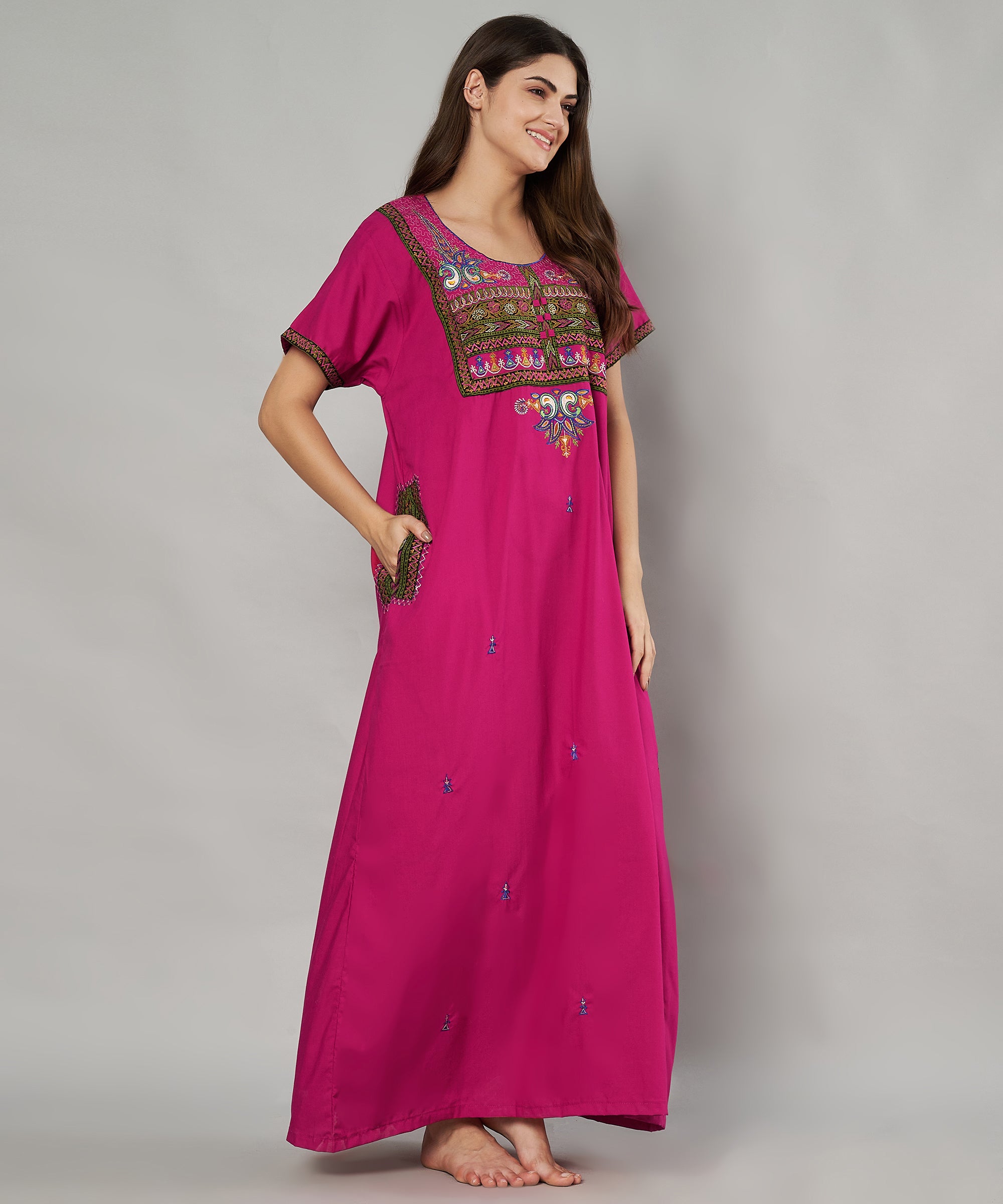 KOI SLEEPWEAR SQR neck bhopali embroidered gown