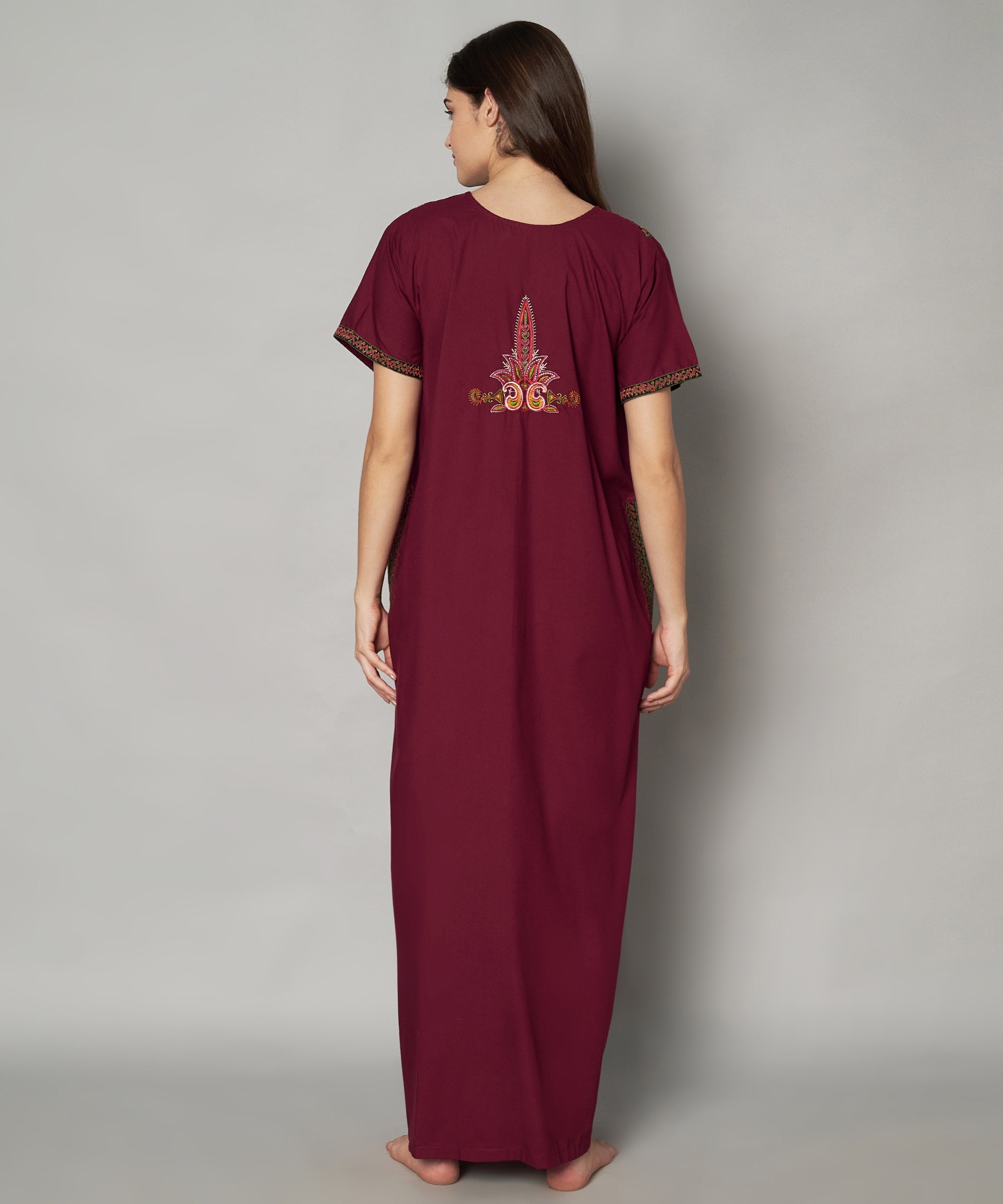 KOI SLEEPWEAR SQR neck bhopali embroidered gown