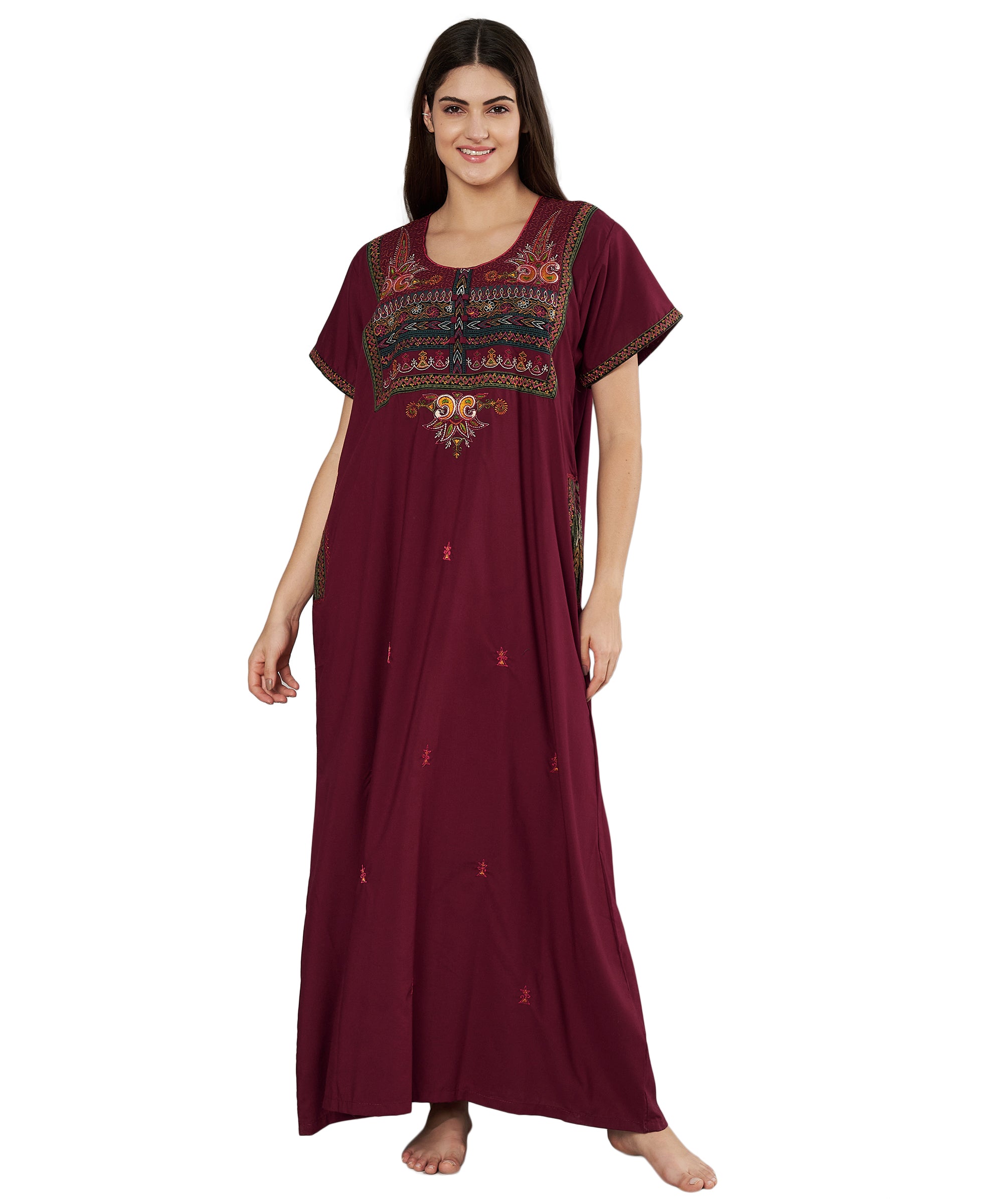 KOI SLEEPWEAR SQR neck bhopali embroidered gown