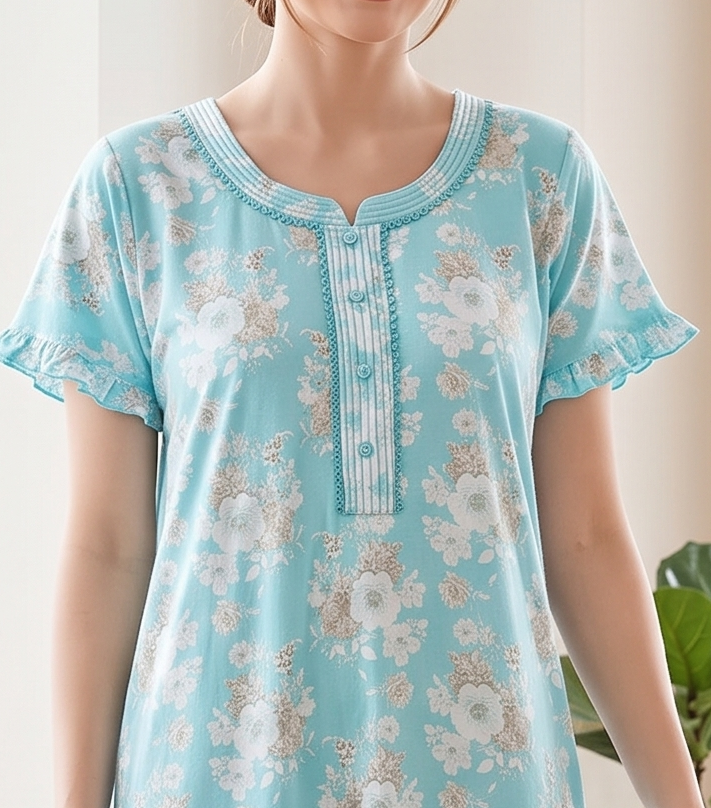 KOI Floral Blossom Alpine Cotton A-Line Nightgown with Flutter Sleeves