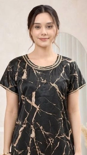 Marble Print Satin Night | Nightgown