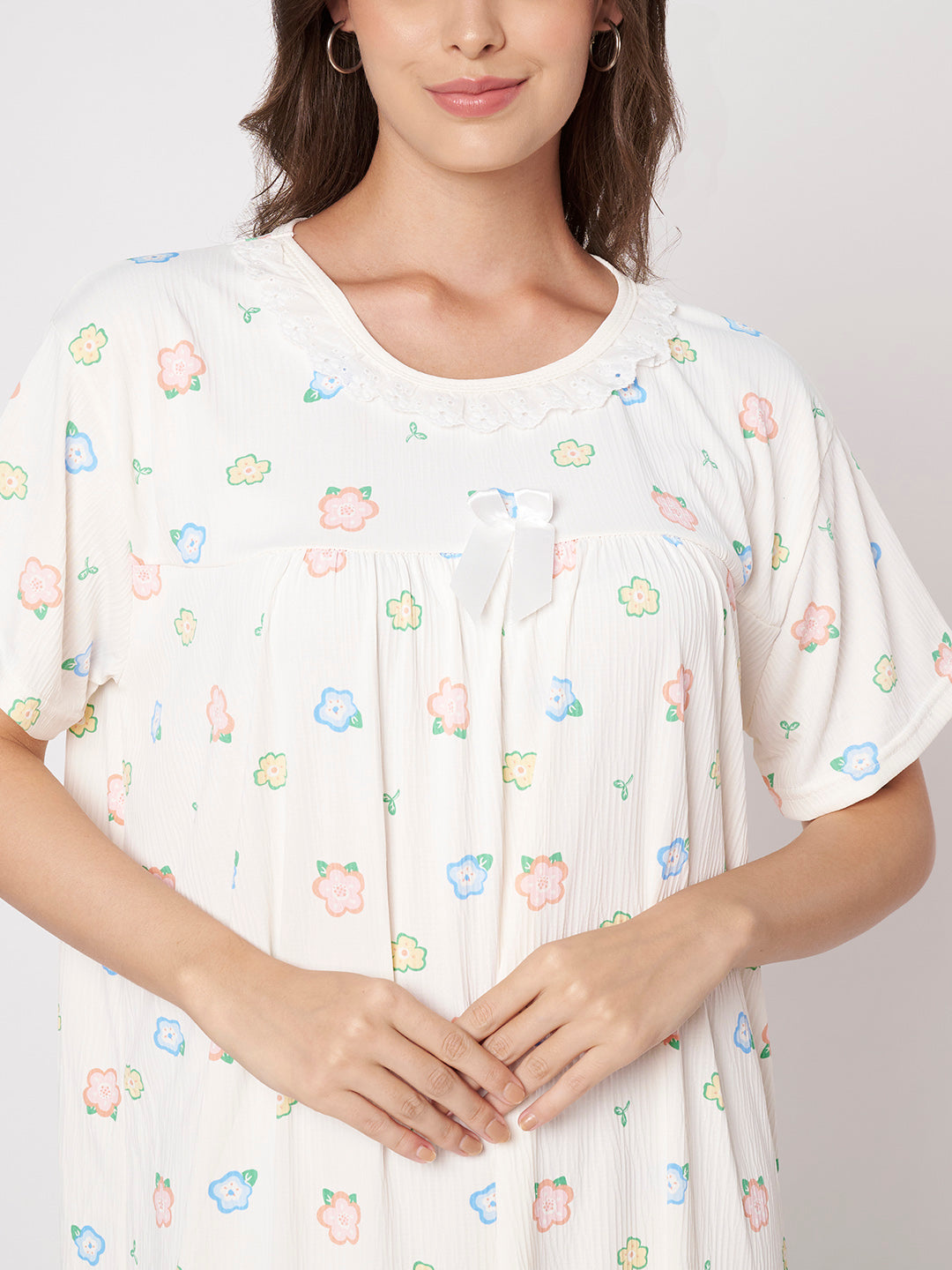 KOI-Cream Pastel -Floral Nighty