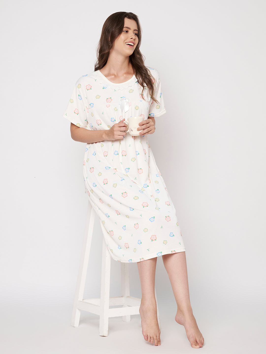 KOI-Cream Pastel -Floral Nighty
