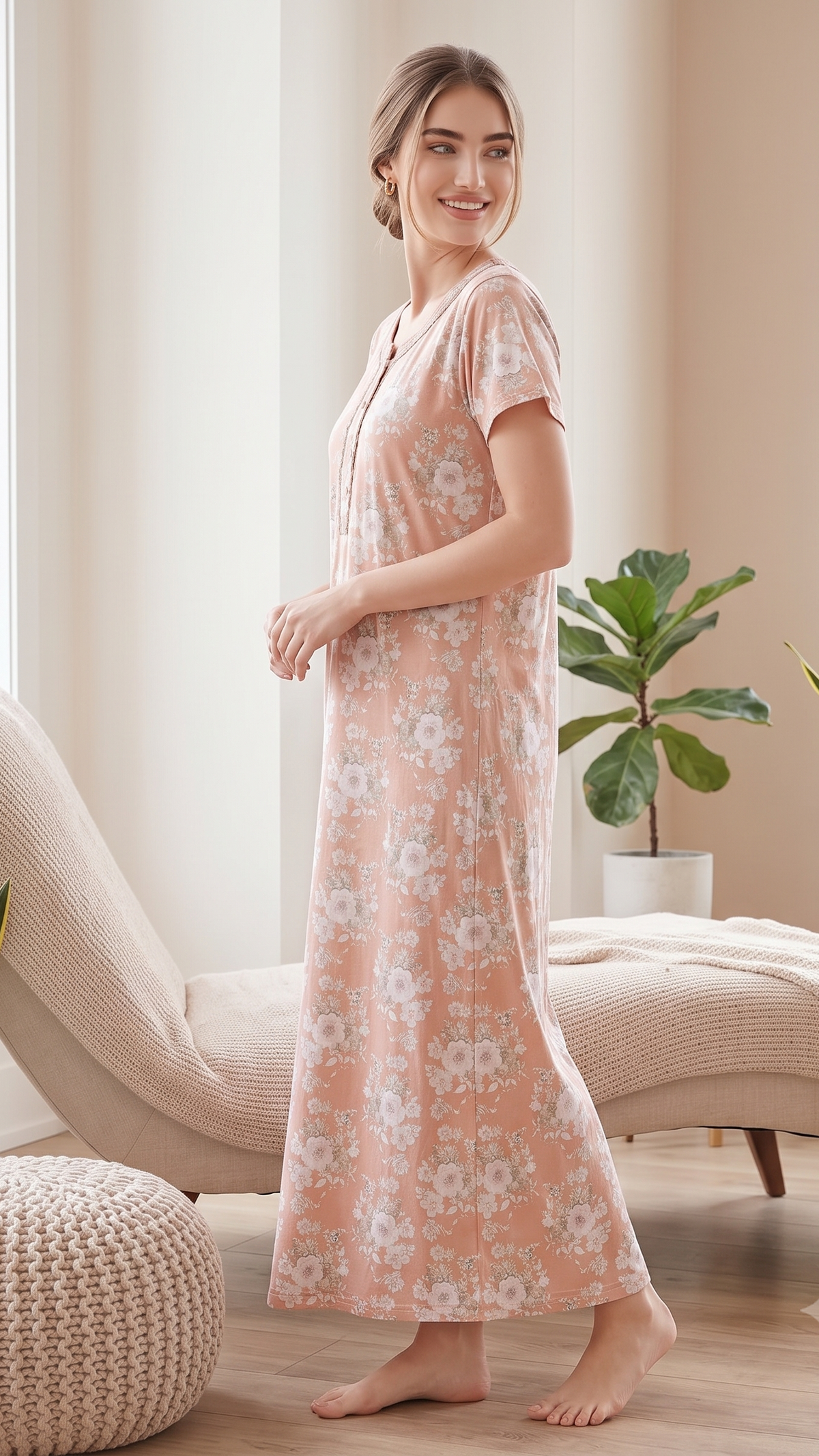 KOI Floral Blossom Alpine Cotton A-Line Nightgown with Flutter Sleeves