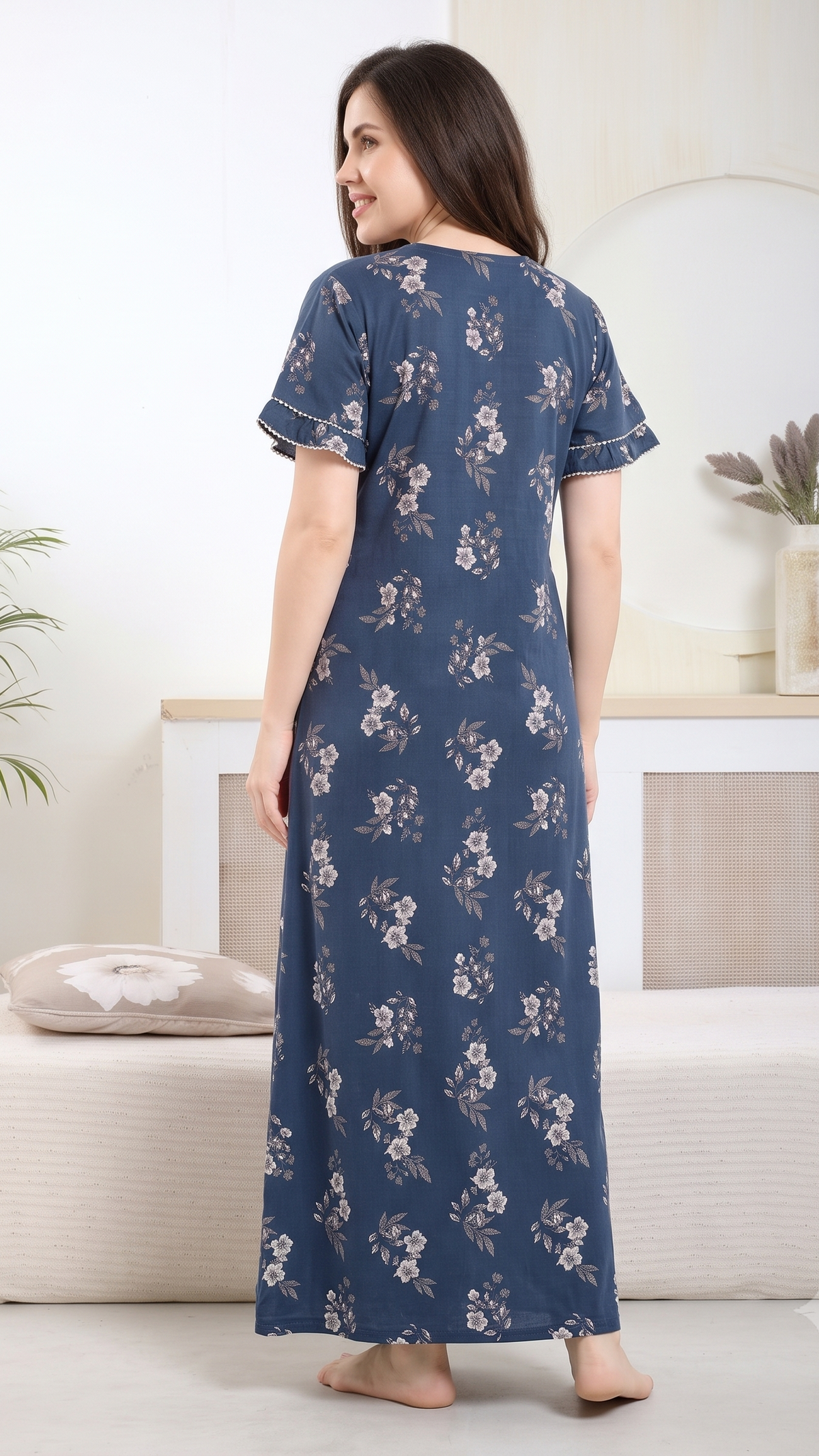 Floral Print Alpine Cotton A-Line Nightgown