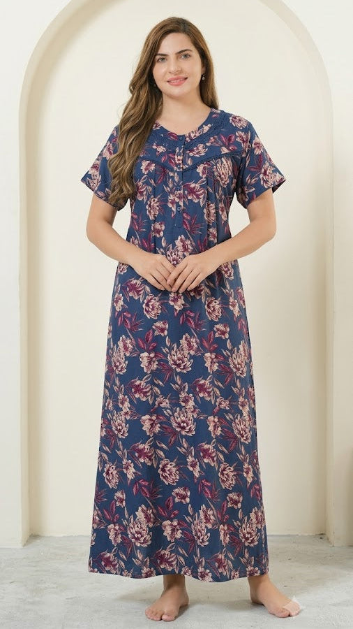 Vintage Floral Short Sleeve Long Lounge Nightdress
