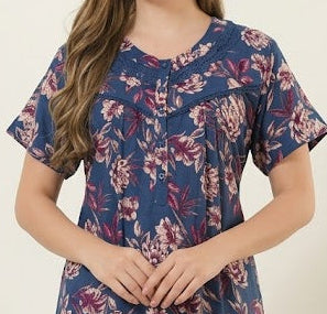 Vintage Floral Short Sleeve Long Lounge Nightdress