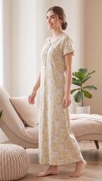 KOI Floral Blossom Alpine Cotton A-Line Nightgown with Flutter Sleeves