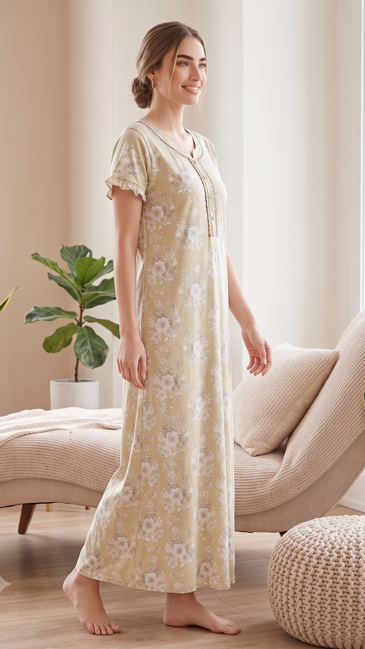 KOI Floral Blossom Alpine Cotton A-Line Nightgown with Flutter Sleeves