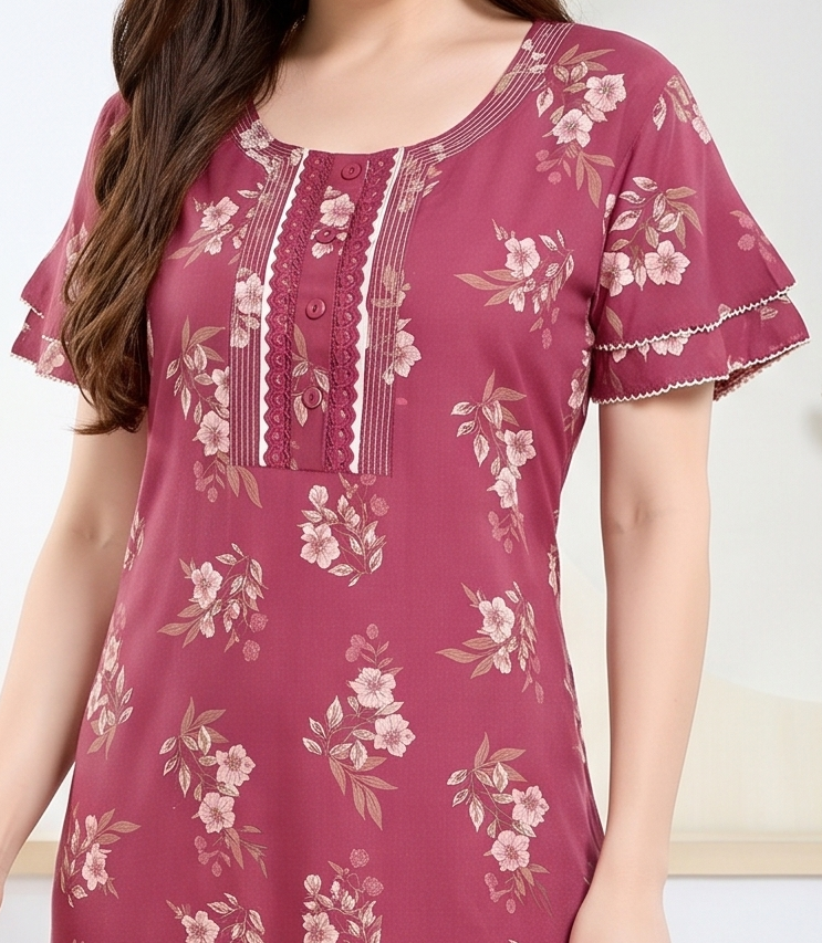 Floral Print Alpine Cotton A-Line Nightgown