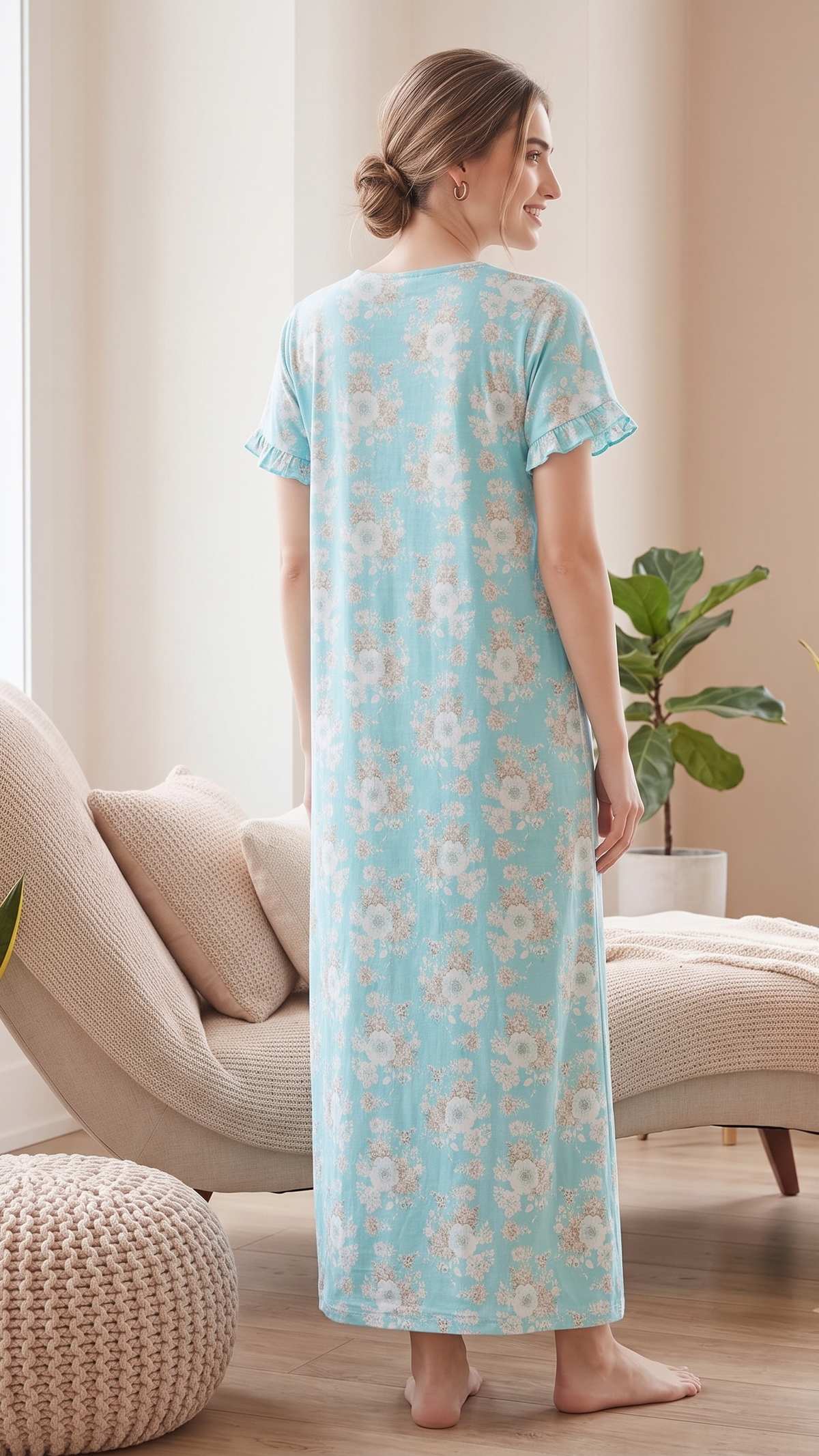 KOI Floral Blossom Alpine Cotton A-Line Nightgown with Flutter Sleeves
