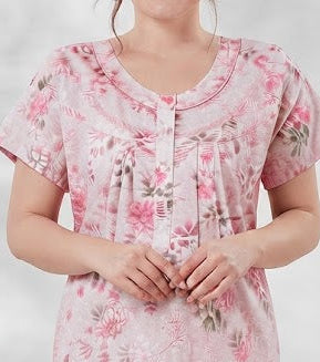 Light Floral Print A-Line Cotton Nighty