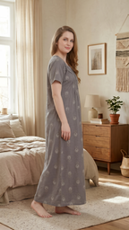 Pleated Floral Motif Lounge Gown