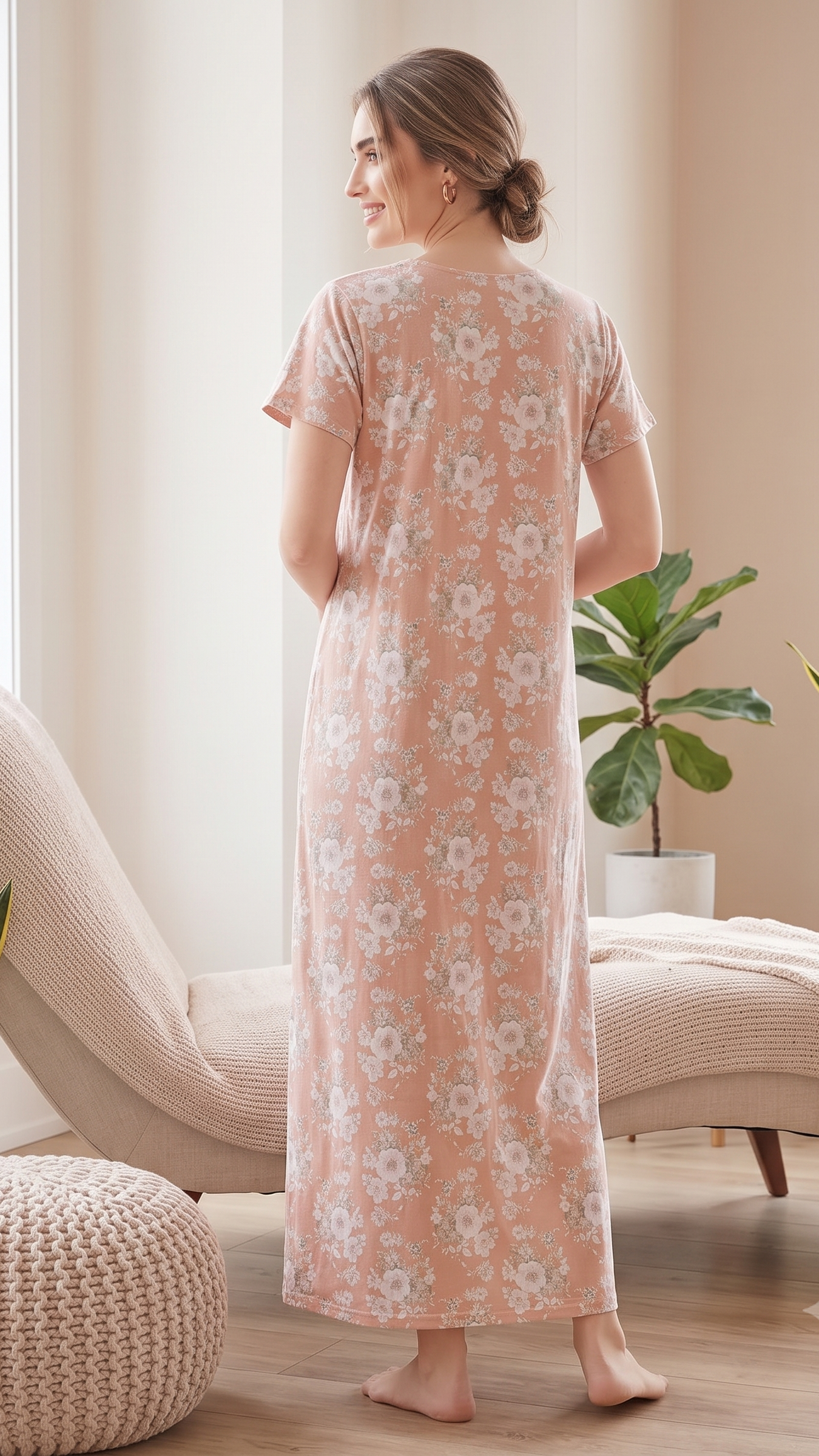 KOI Floral Blossom Alpine Cotton A-Line Nightgown with Flutter Sleeves Secondary image
