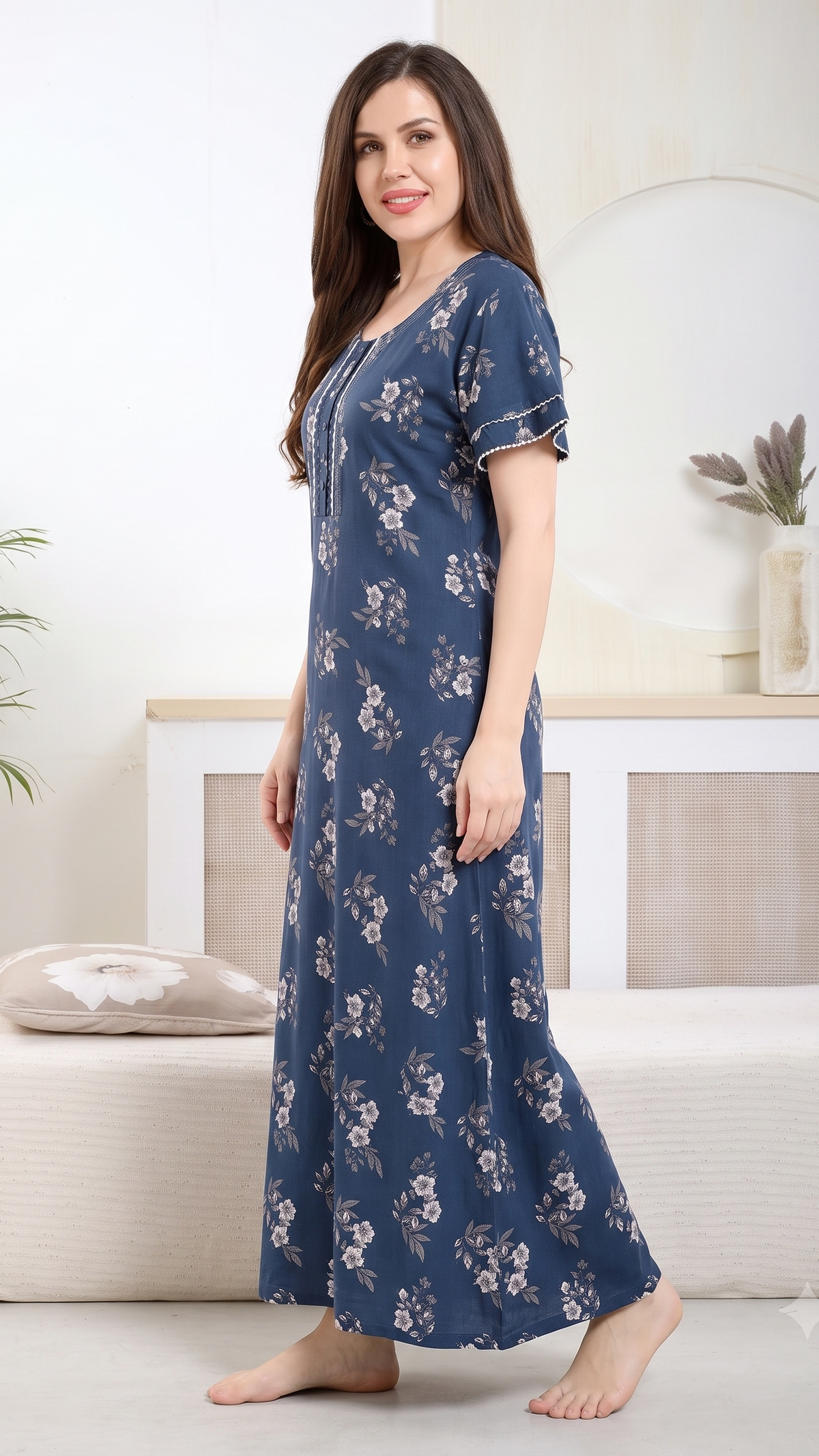 Floral Print Alpine Cotton A-Line Nightgown