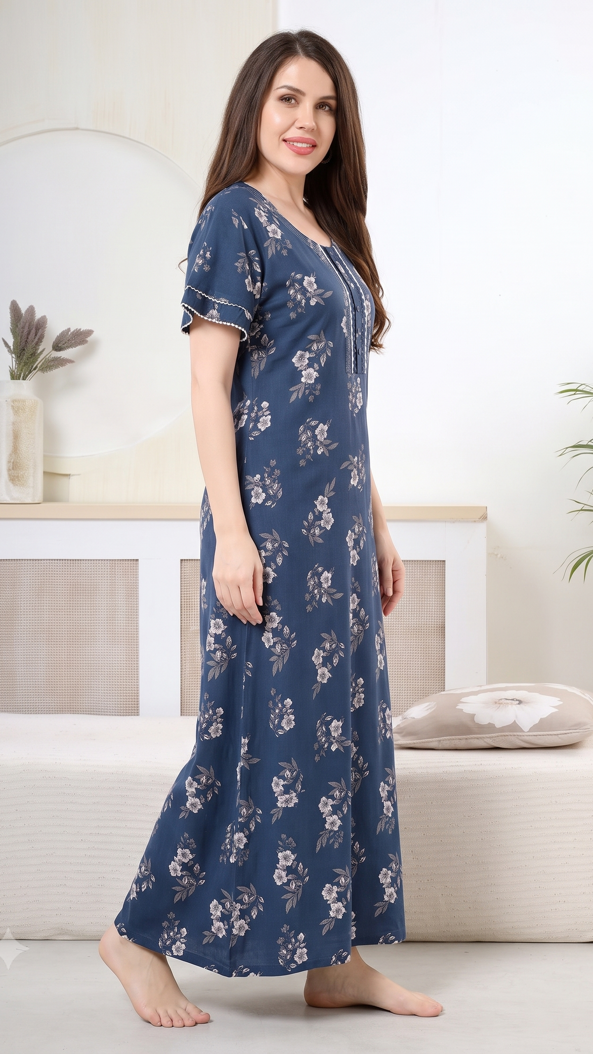 Floral Print Alpine Cotton A-Line Nightgown