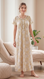 KOI Floral Blossom Alpine Cotton A-Line Nightgown with Flutter Sleeves