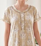 KOI Floral Blossom Alpine Cotton A-Line Nightgown with Flutter Sleeves