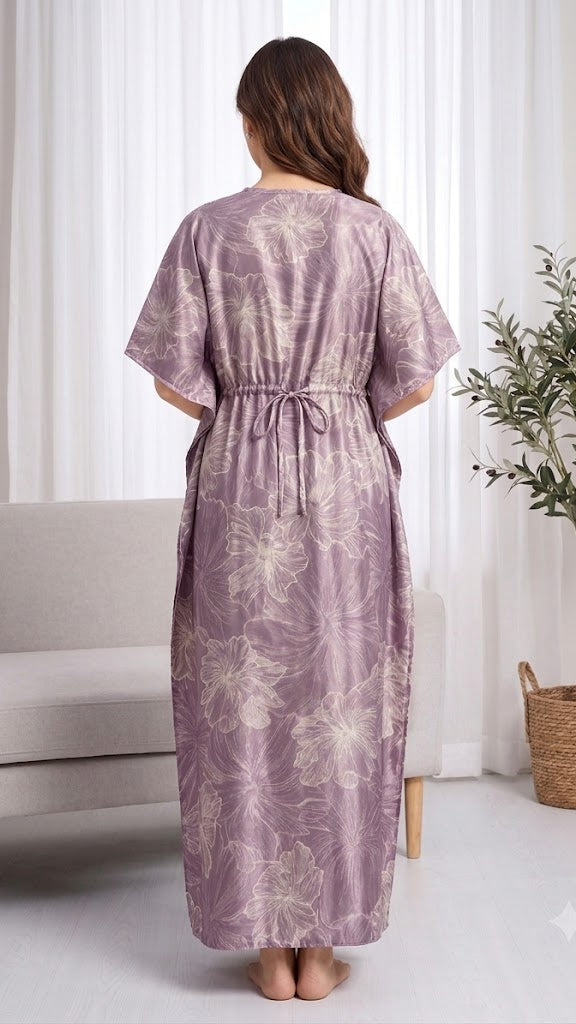 Itanlian_Satin_Line-Art Floral Print kaftan
