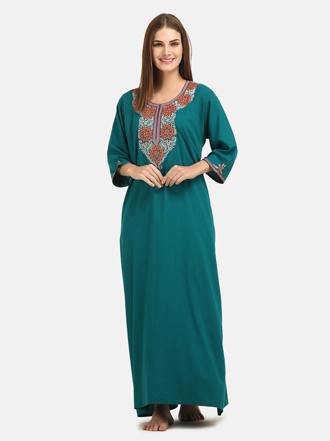 Nine Flowers Embroidery Night Gown