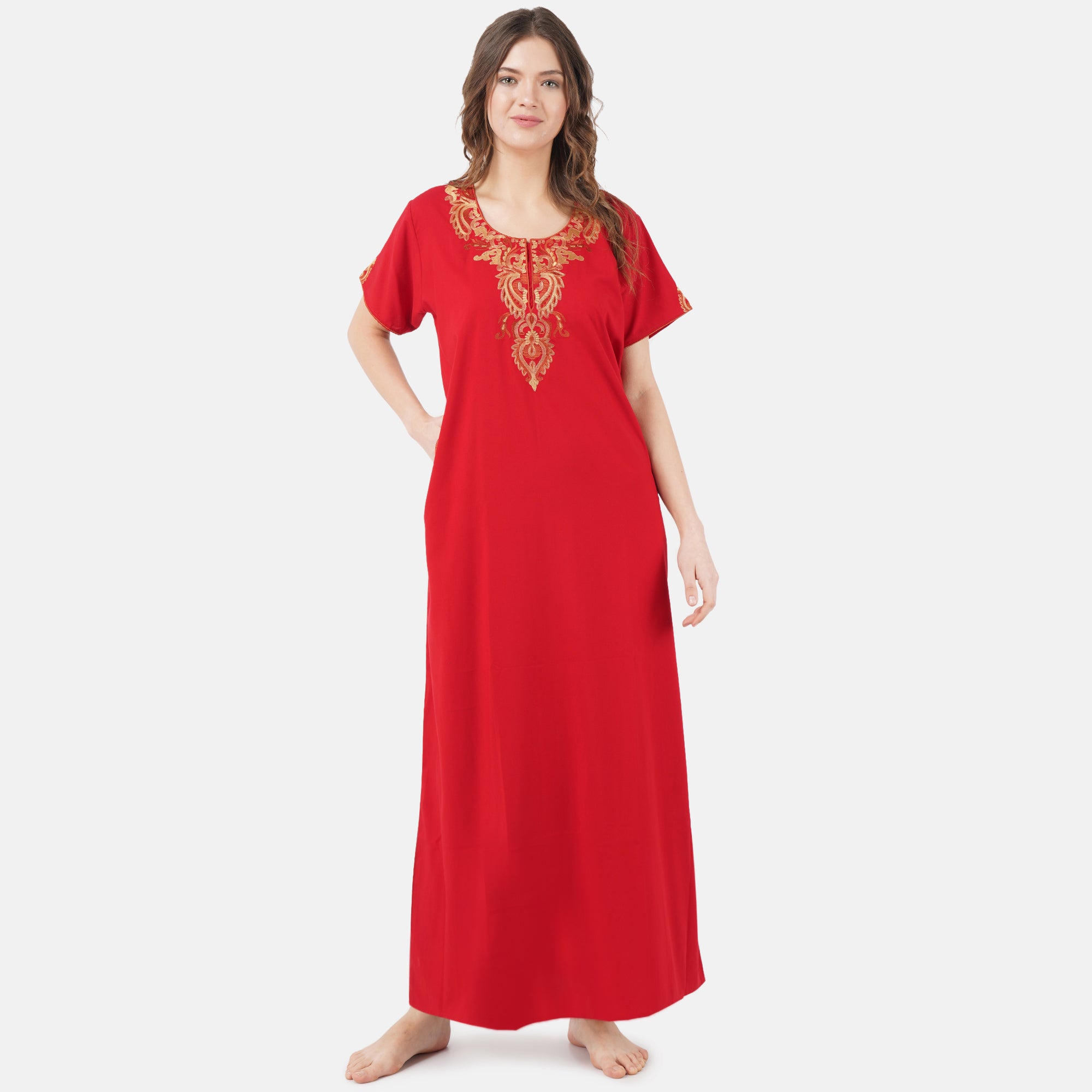 Cream Embroidery Night Gown