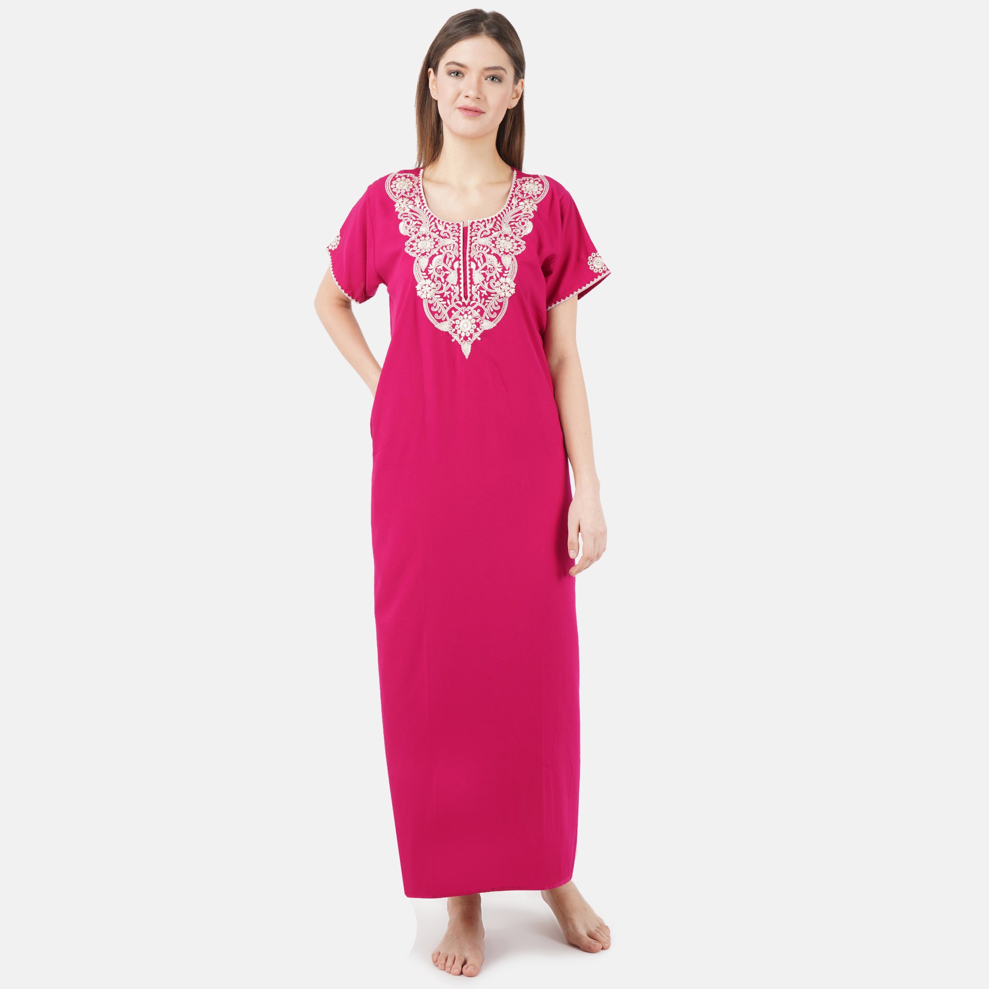 White Floral Embroidered Nightgown