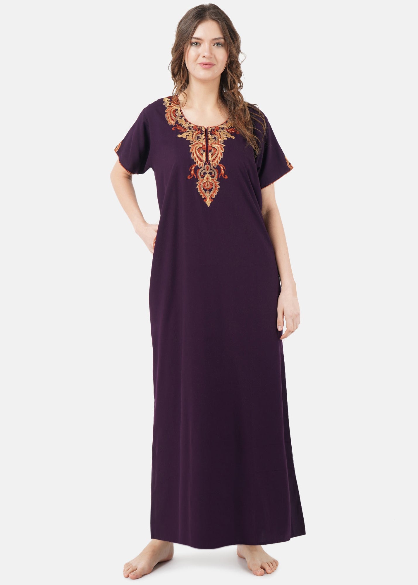 Cream Embroidery Night Gown
