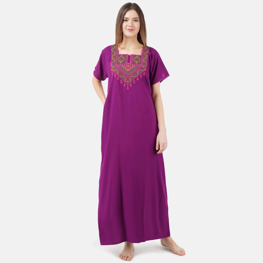Resham Embroidery Night Gown