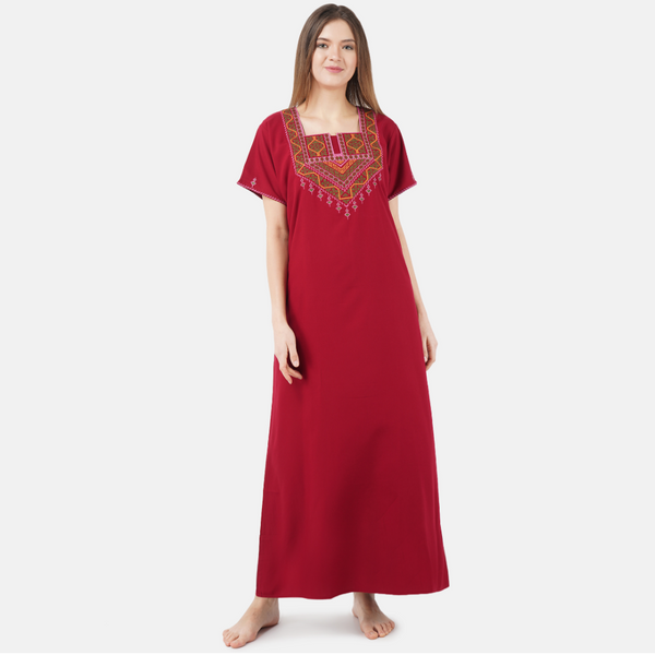 Resham Embroidery Night Gown