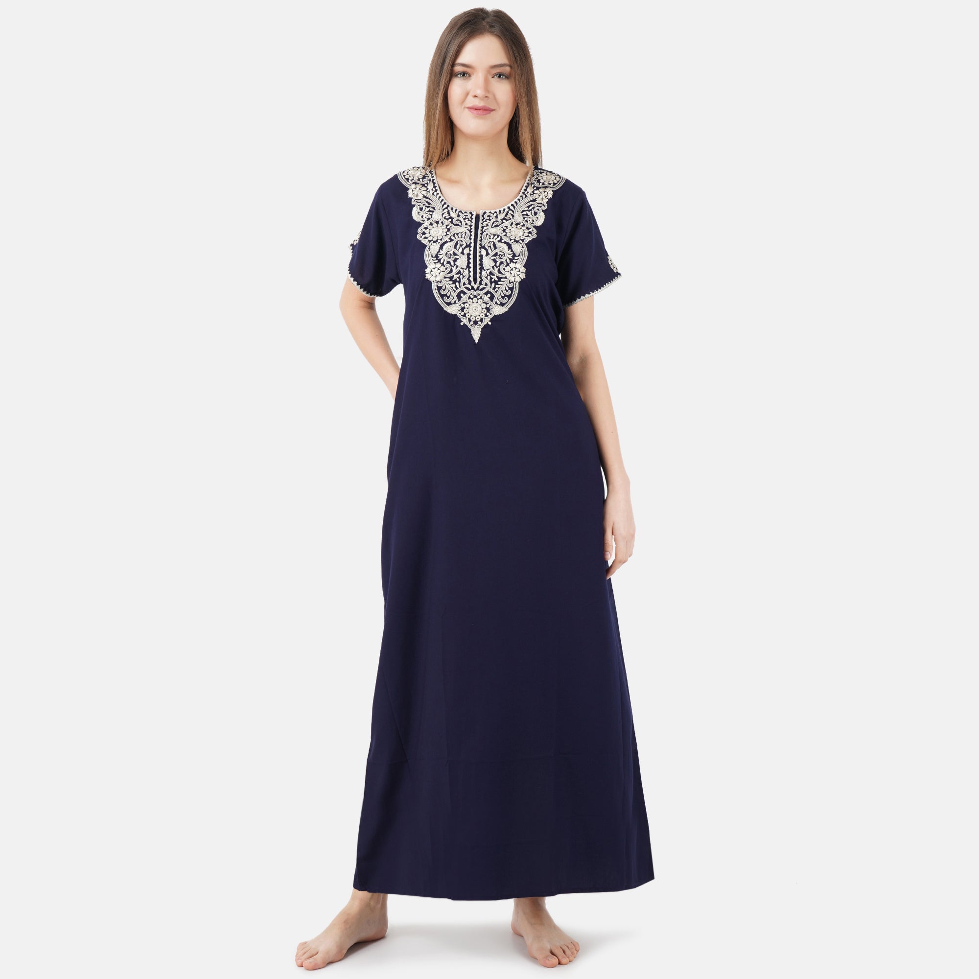 White Floral Embroidered Nightgown