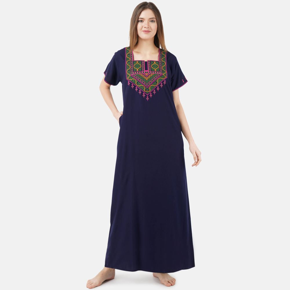 Resham Embroidery Night Gown