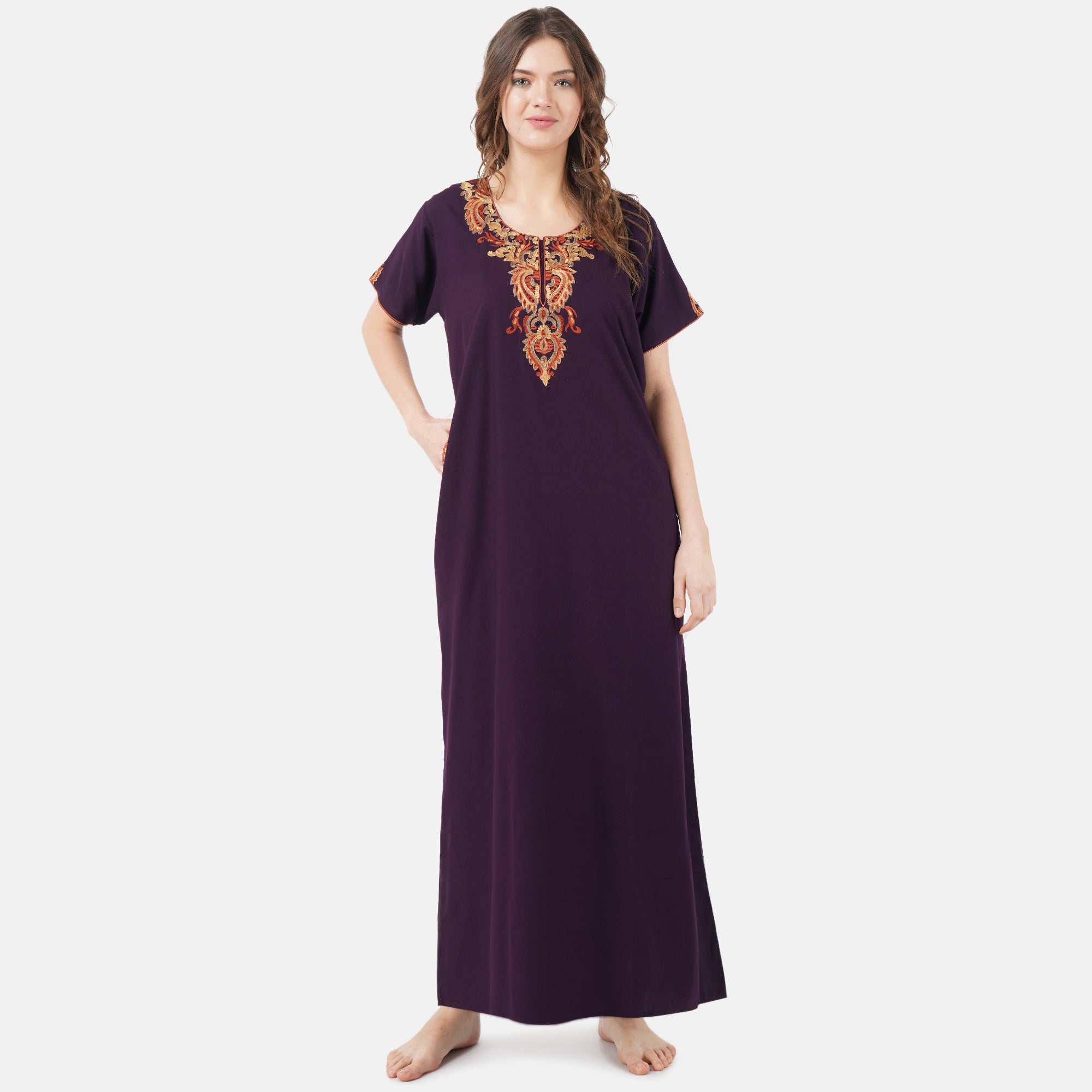 Cream Embroidery Night Gown