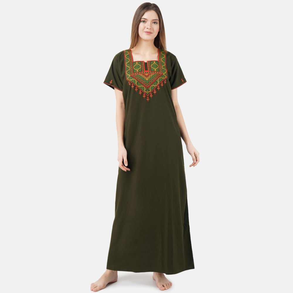 Resham Embroidery Night Gown